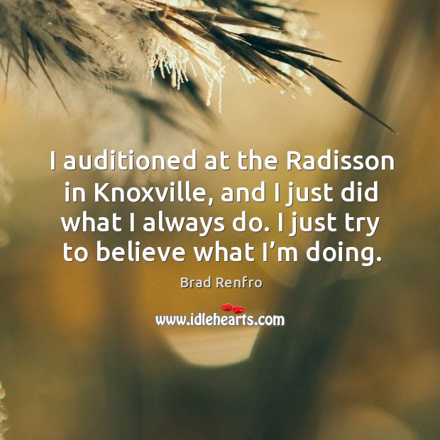 I auditioned at the radisson in knoxville, and I just did what I always do. Brad Renfro Picture Quote