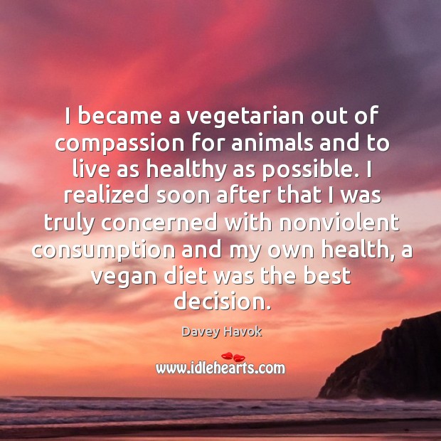 I became a vegetarian out of compassion for animals and to live as healthy as possible. Davey Havok Picture Quote