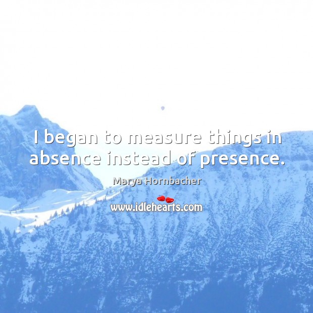 I began to measure things in absence instead of presence. Marya Hornbacher Picture Quote