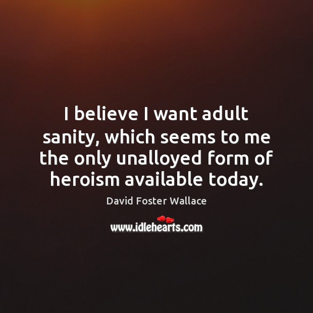 I believe I want adult sanity, which seems to me the only David Foster Wallace Picture Quote