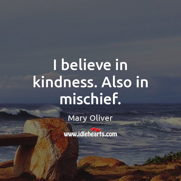 I believe in kindness. Also in mischief. Mary Oliver Picture Quote