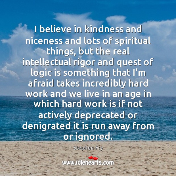 I believe in kindness and niceness and lots of spiritual things, but Stephen Fry Picture Quote