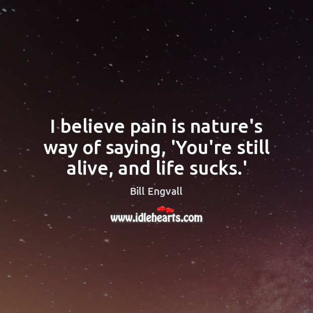 I believe pain is nature’s way of saying, ‘You’re still alive, and life sucks.’ Bill Engvall Picture Quote