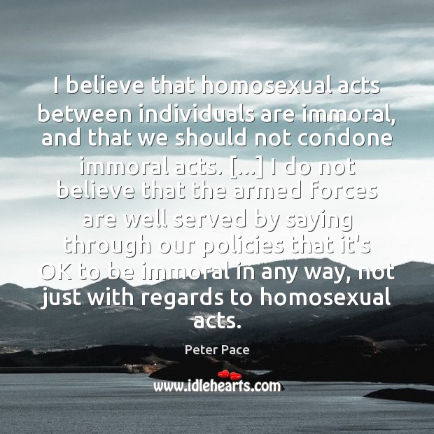 I believe that homosexual acts between individuals are immoral, and that we Image