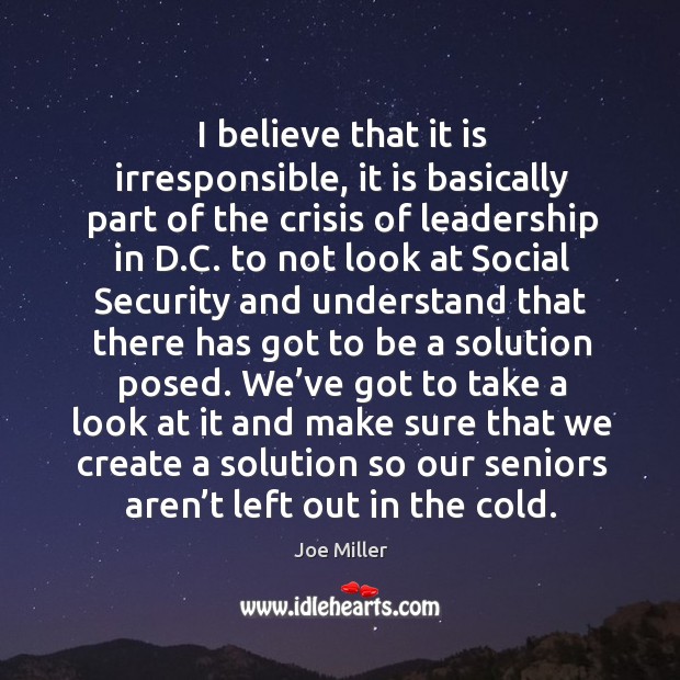 I believe that it is irresponsible, it is basically part of the crisis of leadership in d.c. Joe Miller Picture Quote