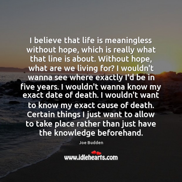 I believe that life is meaningless without hope, which is really what Joe Budden Picture Quote