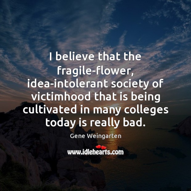 I believe that the fragile-flower, idea-intolerant society of victimhood that is being Gene Weingarten Picture Quote