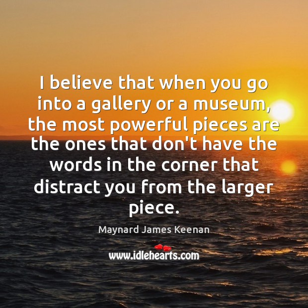 I believe that when you go into a gallery or a museum, Maynard James Keenan Picture Quote