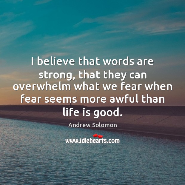 I believe that words are strong, that they can overwhelm what we Andrew Solomon Picture Quote
