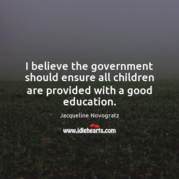I believe the government should ensure all children are provided with a good education. Jacqueline Novogratz Picture Quote
