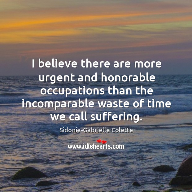 I believe there are more urgent and honorable occupations than the incomparable waste of time we call suffering. Image