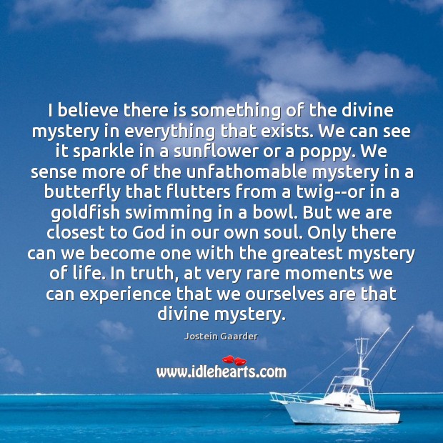I believe there is something of the divine mystery in everything that Jostein Gaarder Picture Quote