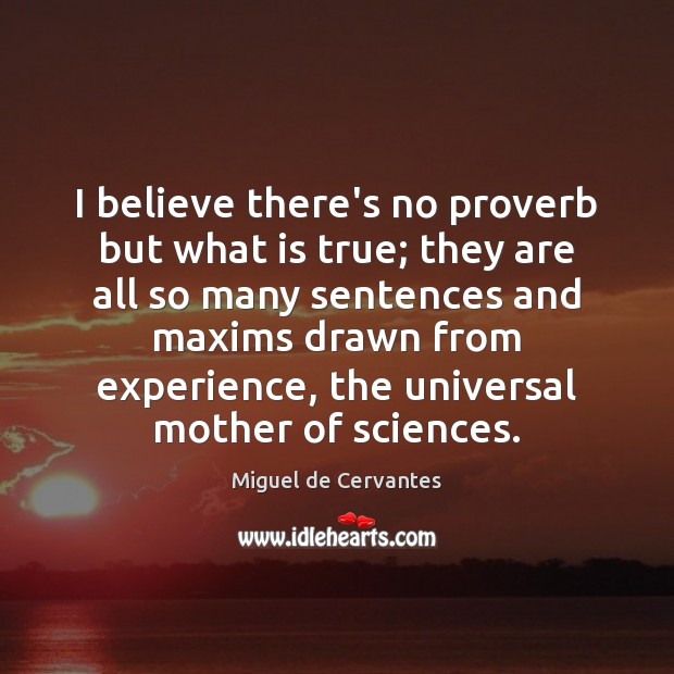 I believe there’s no proverb but what is true; they are all Miguel de Cervantes Picture Quote