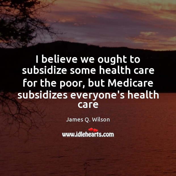 I believe we ought to subsidize some health care for the poor, James Q. Wilson Picture Quote