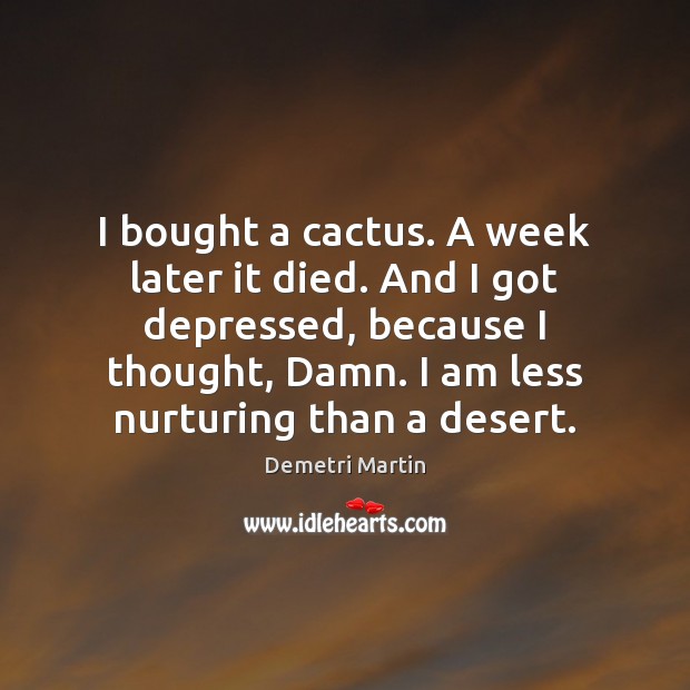 I bought a cactus. A week later it died. And I got Demetri Martin Picture Quote