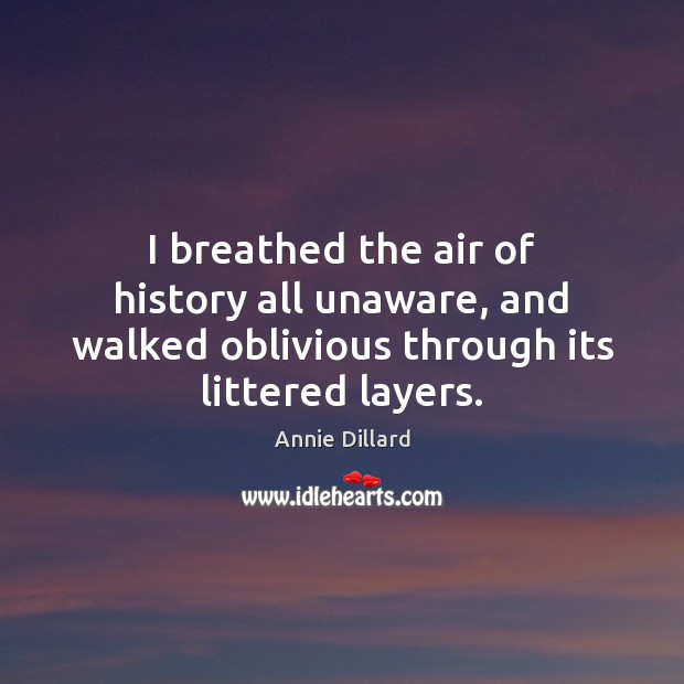 I breathed the air of history all unaware, and walked oblivious through Annie Dillard Picture Quote