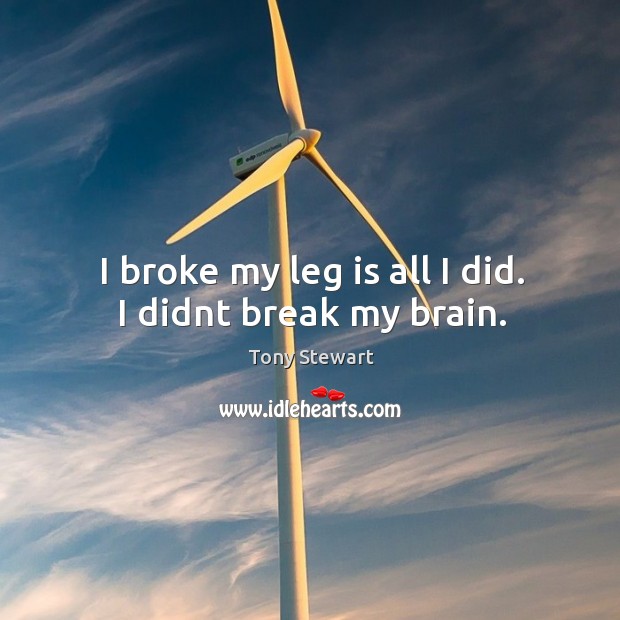 I broke my leg is all I did. I didnt break my brain. Tony Stewart Picture Quote