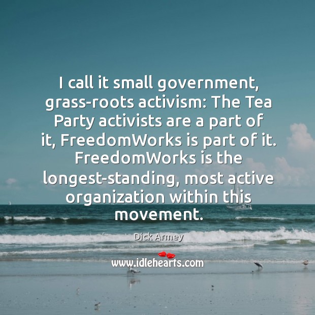 I call it small government, grass-roots activism: Dick Armey Picture Quote