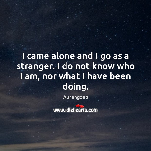 I came alone and I go as a stranger. I do not know who I am, nor what I have been doing. Aurangzeb Picture Quote
