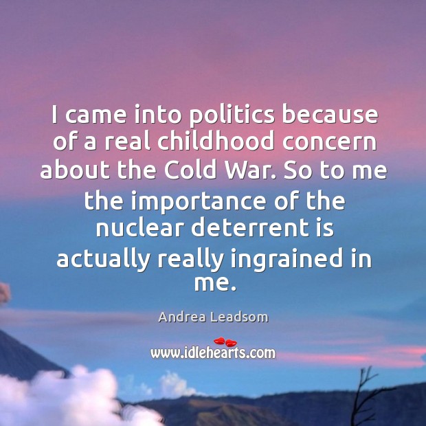 I came into politics because of a real childhood concern about the Andrea Leadsom Picture Quote