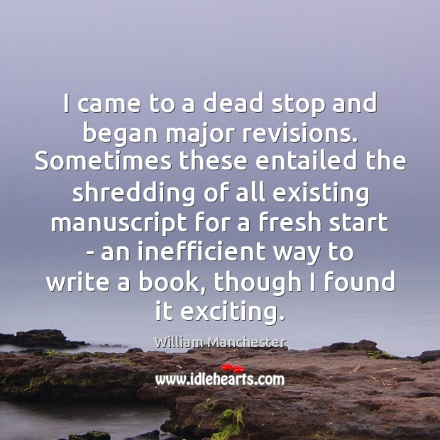 I came to a dead stop and began major revisions. Sometimes these William Manchester Picture Quote