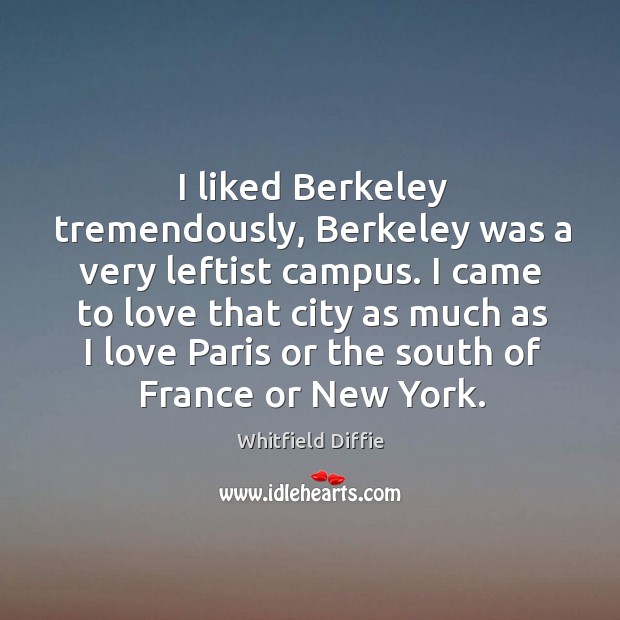 I came to love that city as much as I love paris or the south of france or new york. Whitfield Diffie Picture Quote