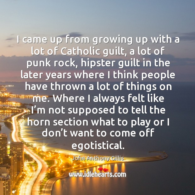 I came up from growing up with a lot of catholic guilt, a lot of punk rock, hipster guilt John Anthony Gillis Picture Quote