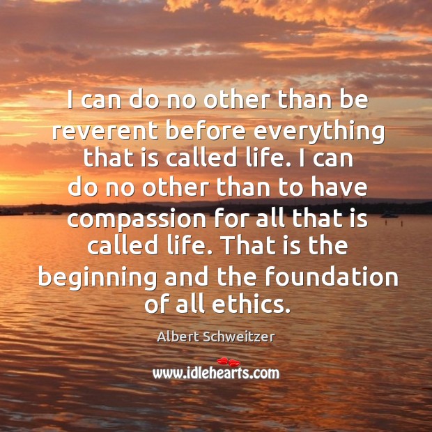 I can do no other than be reverent before everything that is called life. Albert Schweitzer Picture Quote