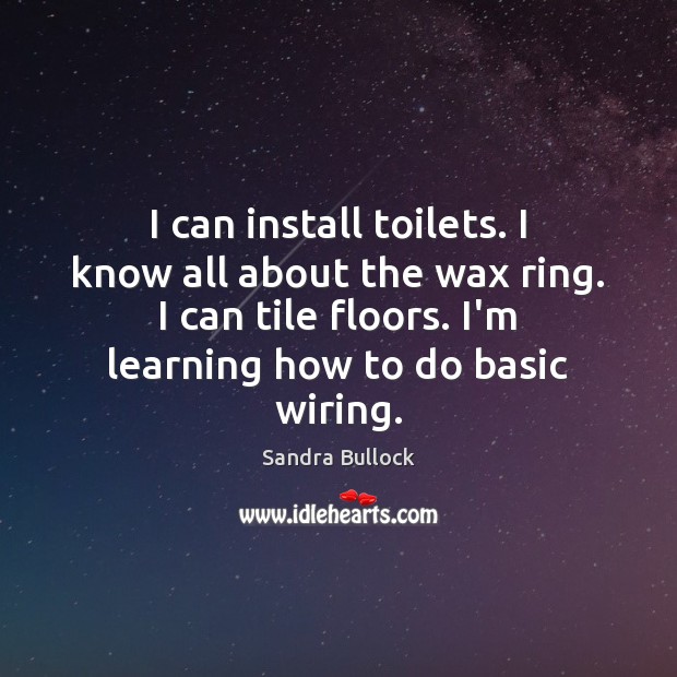 I can install toilets. I know all about the wax ring. I Sandra Bullock Picture Quote