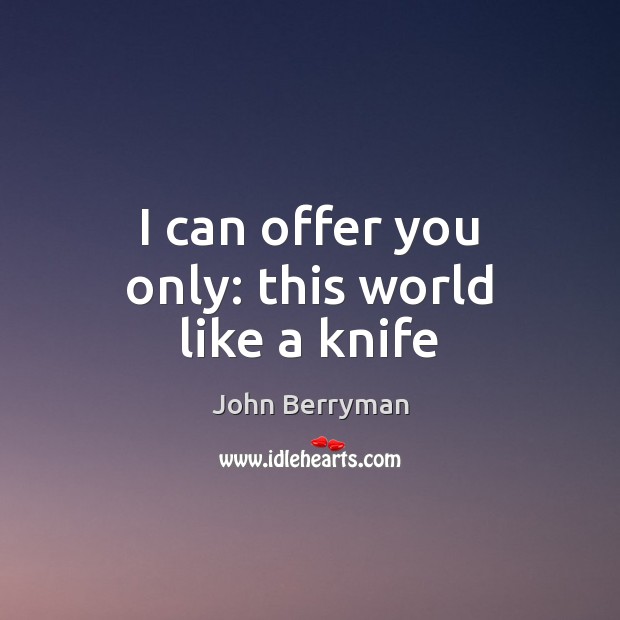 I can offer you only: this world like a knife John Berryman Picture Quote