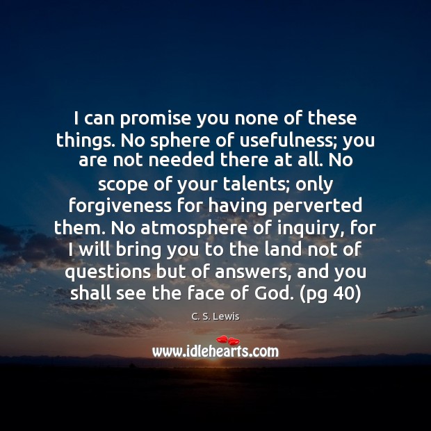 I can promise you none of these things. No sphere of usefulness; Promise Quotes Image