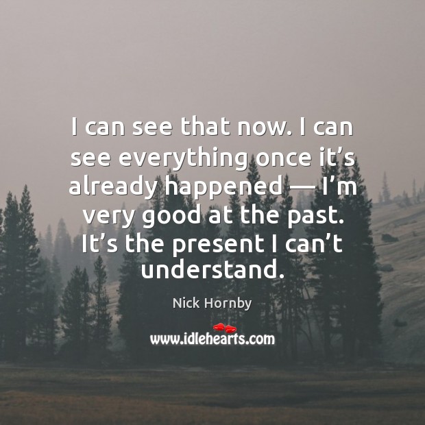 I can see that now. I can see everything once it’s Nick Hornby Picture Quote