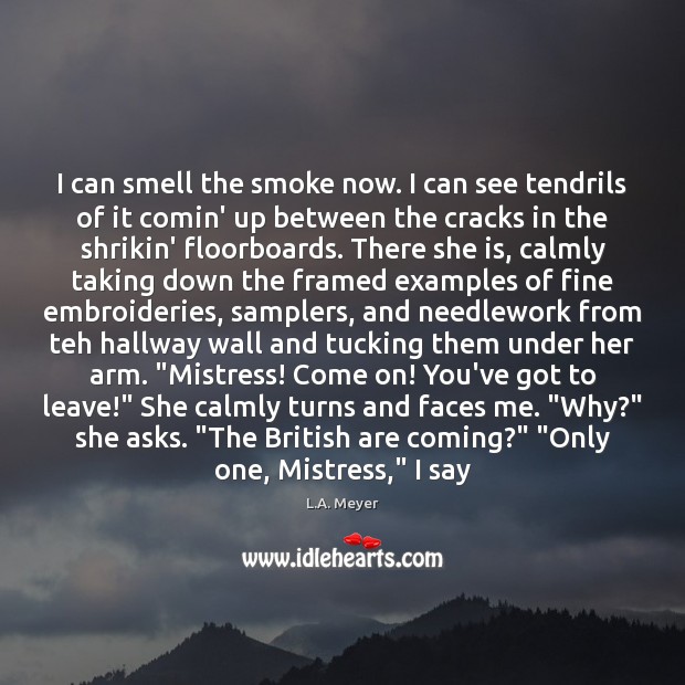 I can smell the smoke now. I can see tendrils of it L.A. Meyer Picture Quote
