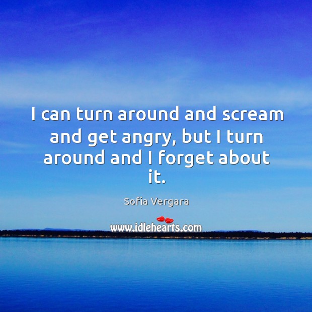 I can turn around and scream and get angry, but I turn around and I forget about it. Sofia Vergara Picture Quote