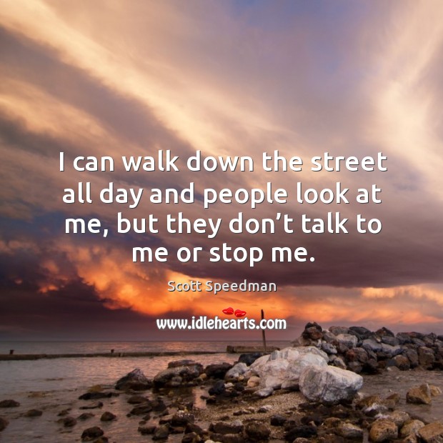 I can walk down the street all day and people look at me, but they don’t talk to me or stop me. Scott Speedman Picture Quote