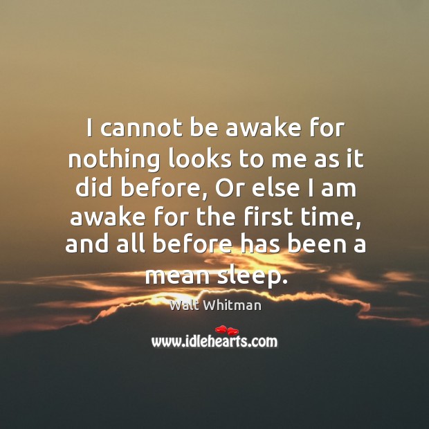 I cannot be awake for nothing looks to me as it did before, or else I am awake for Walt Whitman Picture Quote