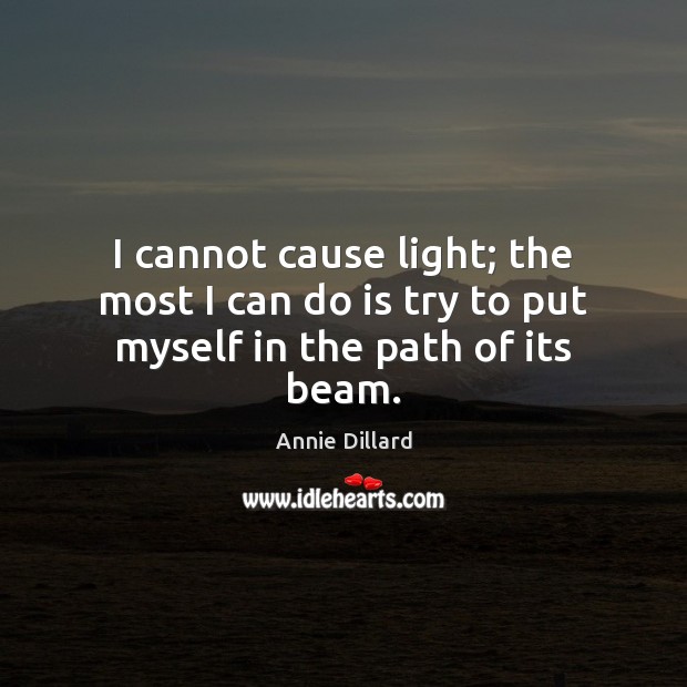 I cannot cause light; the most I can do is try to put myself in the path of its beam. Annie Dillard Picture Quote