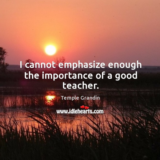 I cannot emphasize enough the importance of a good teacher. Temple Grandin Picture Quote
