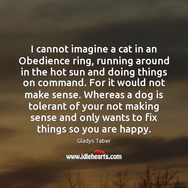 I cannot imagine a cat in an Obedience ring, running around in Gladys Taber Picture Quote