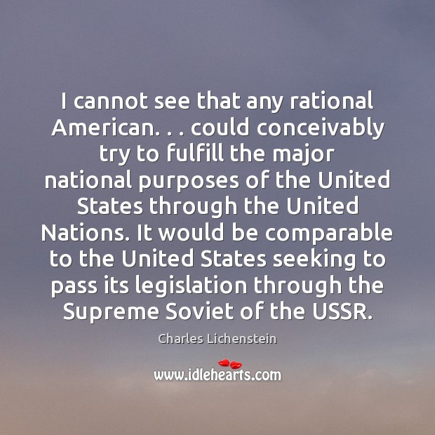 I cannot see that any rational American. . . could conceivably try to fulfill Charles Lichenstein Picture Quote