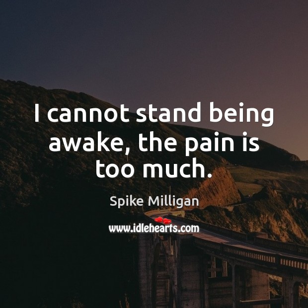 I cannot stand being awake, the pain is too much. Spike Milligan Picture Quote