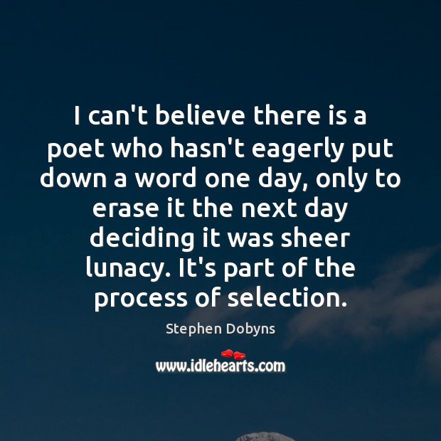 I can’t believe there is a poet who hasn’t eagerly put down Stephen Dobyns Picture Quote