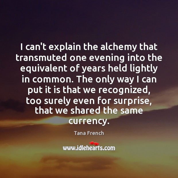 I can’t explain the alchemy that transmuted one evening into the equivalent Tana French Picture Quote