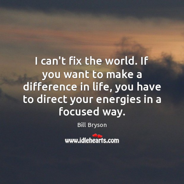 I can’t fix the world. If you want to make a difference Bill Bryson Picture Quote