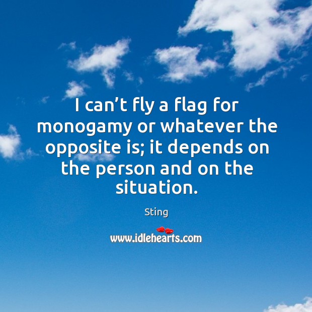 I can’t fly a flag for monogamy or whatever the opposite is; it depends on the person and on the situation. Sting Picture Quote