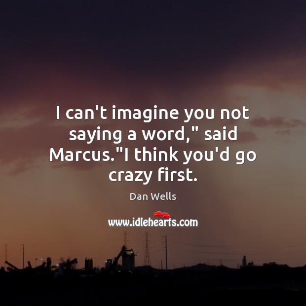 I can’t imagine you not saying a word,” said Marcus.”I think you’d go crazy first. Dan Wells Picture Quote