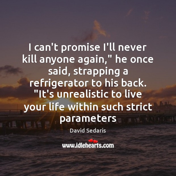 I can’t promise I’ll never kill anyone again,” he once said, strapping David Sedaris Picture Quote