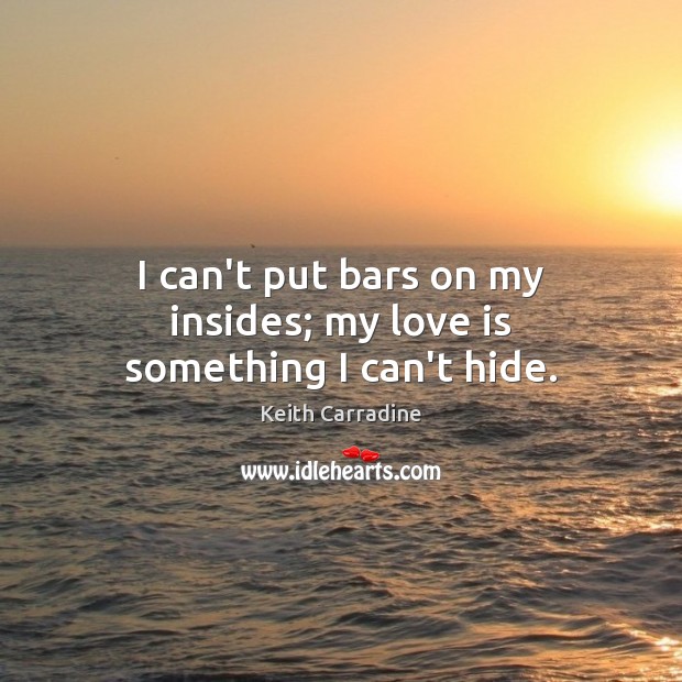 I can’t put bars on my insides; my love is something I can’t hide. Keith Carradine Picture Quote
