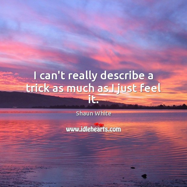 I can’t really describe a trick as much as I just feel it. Shaun White Picture Quote