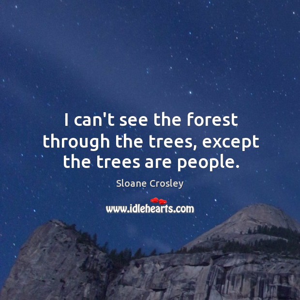 I can’t see the forest through the trees, except the trees are people. Sloane Crosley Picture Quote